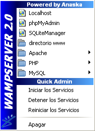 Opciones del programa WAMP Server